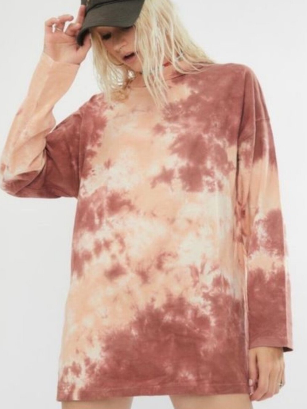 Free People Oversized Be Free Tie Dye Tee Tunic In Brown & Cream